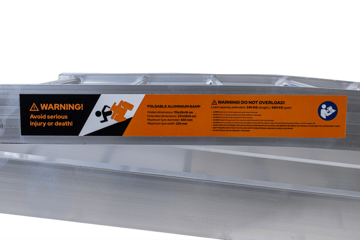 UNITRAILER ALR002 сгъваеми алуминиеви рампи за ремаркета 221 см 680 кг с колан, комплект от 2