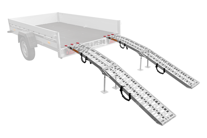UNITRAILER ALR003 сгъваеми алуминиеви рампи за ремаркета 221 см 680 кг с колан и опора, комплект от 2