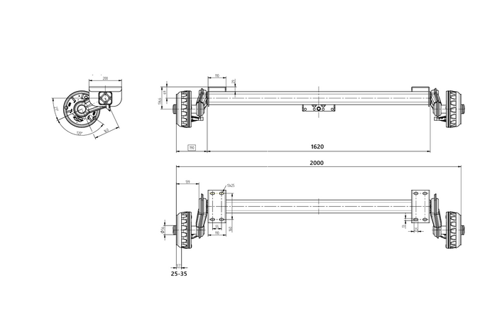 KNOTT P11359.014 VGB13 ос със спирачки за ремарке за лодка 1350 кг 1500 мм 2000 мм 5x112